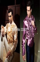 Custom made Mens Shirt Purple Blue Wedding Prom Groom Dress Shirts Performance Party Shirt camisa social masculina chemise homme3280079