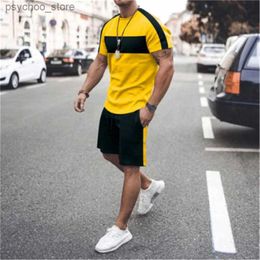 Men's Tracksuits New Summer Mens Casual Fashion Comfortable Sportswear 2-piece Set Street Clothing Simple Pattern Crewneck Short Sleeves Q240314