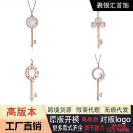 Designer tiffay and co TIFF925 Silver V Gold Material Super Immortal Light Luxury with Essential Diamond Key Pendant Necklace