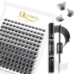 Quewel 144Pcs DIY Cluster Lashes Premade Volume Fans Eyelash Kit Bond and Seal Lash Glue Long Lasting Waterproof Eyelash Makeup 240301