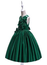 Green Flower Girl Dress Green Ribbon Bow Crew Neck Mesh Ball Gowns Kids Holy Communion Dresses For Christmas8754261