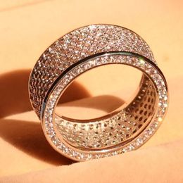 jewelry luxury Full 320pcs white Topaz Simulated Diamond Diamonique 10KT White Gold Filled GF simulated Diamond Wedding Band Ring 326F