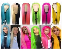 Ishow Brazilian 131 T Part Lace Front Wig Straight Yellow Green Remy Human Hair Wigs Pink Red Light Blue Purple Ombre Color Wigs 7244639