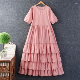 Casual Dresses Sweet Solid Color Short-Sleeved Cake Dress Summer