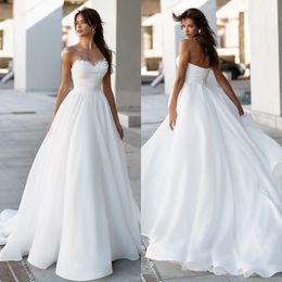 Line Sexy A Dresses for Bride Sheer Neck Pearls Sequins Sweetheart Wedding Dress Backless Long Designer Bridal Gowns Sweep Train YD