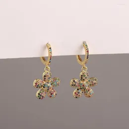 Stud Earrings Fashion Retro Micro-inlaid Zircon Color Sunflower Geometric Circle Trendy Exquisite Charm Ladies Jewelry