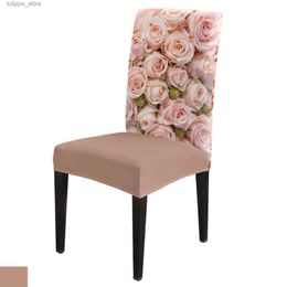 Chair Covers Roses Pink Flowers Dining Chair Covers Spandex Stretch Seat Cover for Wedding Kitchen Banquet Party Seat Case L240315