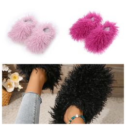 Sandals Hot Sellings Fur Slippers Mules Woman Daily Wear Fur Shoe White pink Black brown Metal Casual Flats Shoes Trainer Sneaker GAI soft