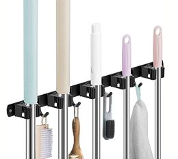 Racks Broom Holder Wall Mount Mop Organizer Storage Tool Racks Stainless Steel Hooks Nonslip for Home Kitchen Garden Laundry Garage