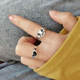 Style Black Love Women's Ring Temperament Tear Dot Expression Thai Silver Opening Used Jewelry