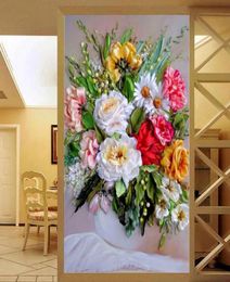 Dropship Custom Size Entrance Decoration Mural Wallpaper European Style Floral Vase Oil Painting Living Room Hallway Backdrop Wall6308096