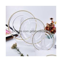 Dishes Plates European-Style Crystal Glass Plate Round Gold Beads Western Household Fruit Salad Wedding Tableware Drop Delivery Ho Dhwlr