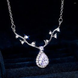 Pendant Necklaces Fashion Romantic Women Silver Plated Antlers Water Drop Shape Zircon Necklace Elegant Bridal Wedding Engagement