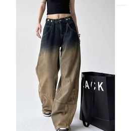 Delle donne Dei Jeans Harajuku Vintage A Vita Alta Sciolti Pantaloni di Colore Sfumato 2024 Autunno Inverno Y2K Gamba Larga Pantaloni di Jeans Larghi