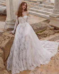 A-line 2024 Lace Wedding Dresses DEtachable Sleeves Strapless Modern Floor-length Backless Bridal Gown Vestidos De Novia