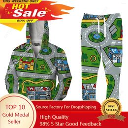 Men's Tracksuits Real US Size Toy Car City Map Warm And Comfortable Zipper Up Hoody Jogger Sets