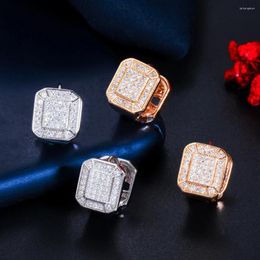 Stud Earrings ThreeGraces Trendy Shiny Cubic Zirconia Crystal 585 Gold Color Small For Women Korean Fashion Party Jewelry E1000