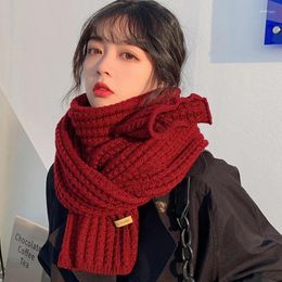 Scarves 1Pc Solid Color Wool Scarf Female Korean Version Cute Girl Autumn Winter Thick Warm Knit Neck Ring