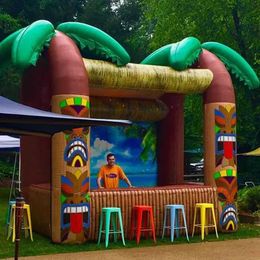 Outdoor opened 5m Lx3mWx3.5mH (16.5x10x11.5ft) inflatable Tiki bar with palm tree portable drinking pub serving bars for summer beach party