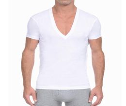 Men039s Deep V Neck T Shirt Short Sleeve Solid Casual Undershirt Mens Cotton Summer Basic Tshirt7261172