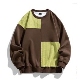 Men's Hoodies 2024 Autumn/Winter Trend Contrast Corduroy Panel Round Neck Sweater Loose Casual Bottom Top