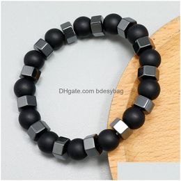 Beaded Natural Stone Handmade Strands Charm Bracelets Yoga Sports Elastic Jewelry For Men Party Club Decor Drop Delivery Dhd3H