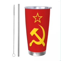 Tumblers USSR Hammer And Sickle Russian Soviet Flag Tumbler Vacuum Insulated Thermal Cup Stainless Steel School Mugs Water Bottle 20oz