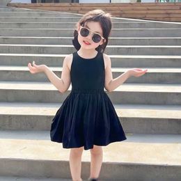 Girl's Dresses Summer dress little girls cotton sweet cool cross no back wind princess dresses for 1-7 years girls black casual dresses 240315