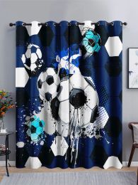 Curtains Football Graffiti Art Design Sports Children 2 Pieces Shading Polyester Darkening Curtain for Living Room Bedroom Decor Hook