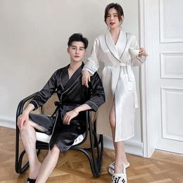 Men's Sleepwear Couples Nightgown Women Spring Winter Ice Silk Sexy Bathrobe Long Robe Mr El Style Large Size Loose Home Wear