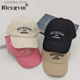 Ball Caps RICYGVM Corduroy Kids Baseball Hat Fashion Letter Children Peaked Cap Autumn Winter Long Brim Sun Visors Solid Color Baby BonnetY240315