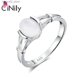 Wedding Rings CiNily White and Blue Moonstone Pure Silver Colored Ring Twilight City Bella Wedding Ring Pure Silver Vintage Jewelry Womens Q240315