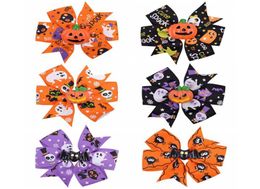 Baby Halloween Grosgrain Ribbon Bows with Clip Girls Kids Ghost Pumpkin Girl Pinwheel Hair Clips HairPin Accessories 4 styles3607762