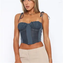 Women's Tanks Gaono Spaghetti Strap Bustier Corset Crop Tops For Women Sleeveless Ruched Push Up Boned Top Cami Going Out