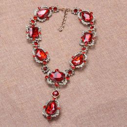 Vintage Luxury Statement Necklace Boho Red Green Rhinestone Pendant Choker Collar Necklaces Set For Women Bridal Jewellery 240311