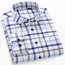 Men's Casual Shirts Mens Cotton Oxford Long Sleeve 2024 Classic Striped Plaid Business Shirt Standard Button Down Workwear