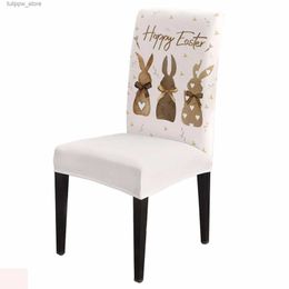 Chair Covers Easter Brown Plaid Rabbit Retro Stretch Chair Cover for Dining Room Banquet Hotel Elastic Spandex Seat Chair Covers L240315