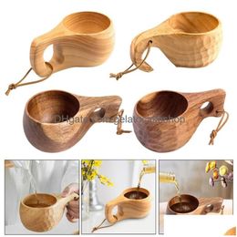 Wine Glasses Rubber Wood Water Cup Japanese Style Wooden Milk Breakfast Mugs Beer Mug Coffee Bottle Kitchen Tools Drop Delivery Home Dh9Nd