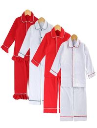kids pjs girls sleepwear frill pyjamas 100 cotton buttons up solid boys christmas Pyjamas 21083029408188928