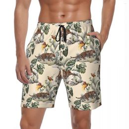 Men's Shorts Summer Gym Male Leopard Animal Sports Fitness Fashion 3D Printed Beach Hawaii Fast Dry Swimming Trunks Plus Size