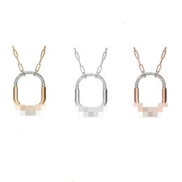 Designer New tiffay and co s925 Sterling Silver Paper Clip Chain Oval Pendant with Diamond Zircon Fashion Collar