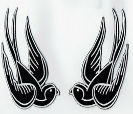 Cool Black Tattoo Sparrow Swallow Embroidered Patch iron on Motorcycle Biker Patch Iron On Clothing Emo Punk Patch 425quot266143991