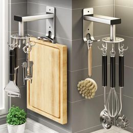 Kitchen Storage Hook Rack Metal Rotatable Aluminium Alloy Organiser Fixture Tools Wall Mounted Type Punch-free Installation