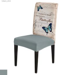 Chair Covers Butterfly Retro Musical Note Vintage Chair Cover Dining Spandex Stretch Seat Covers Home Office Decoration Desk Chair Case Set L240315