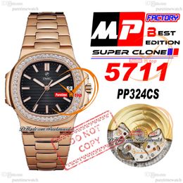 5711/1A CAL A324SC Automatic Mens Watch MPF Rose Gold Diamonds Bezel Grey Texture Dial Stick Stainless steel bracelet Super Edition Reloj Hombre Puretimewatch PTPP