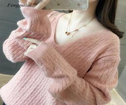 Beige Woman Sweater Round Neck Wide Shoulders Ruffled Long Sleeves Cashmere Woll Warm Sweaters For Women Women039s4890011