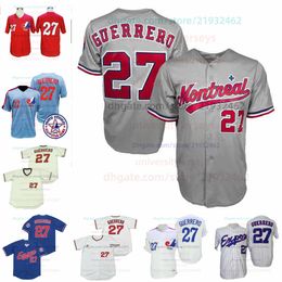 Maglia Montreal Expos Vladimir Guerrero Hall Of Fame Patch 2000 Blu Rosso Maglia Grigio Bianco Bottoni Fans Gessato Pullover banda bianca