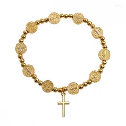 Link Bracelets Men's Womens Vintage Alloy Jesus For Cross Rosary Bead Prayer Wrist Bracelet Jewelry Gift On Wedding Anniversary 57BD