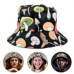 Berets Unisex Bucket Hat Mushroom Print Double Side Wear Reversible Cap Fisherman