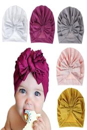 Solid Color Newborn Hat Baby Hat Boys Girl Cotton Soft Big Bow Turban Bonnet Caps Solids Baby Shower Props192Q6775680